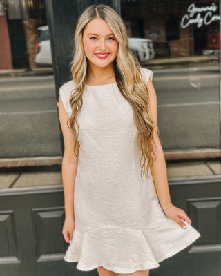 Shimmer Tweed Dress In Cream