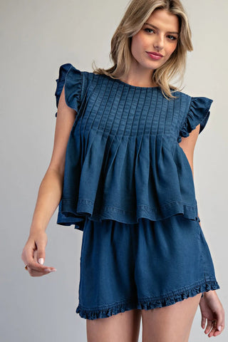 Denim Ruffle Flare Top