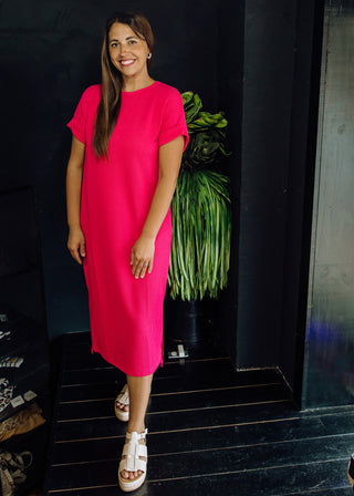 Making Memories Ribbed Midi Dress In Pink