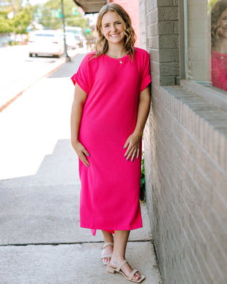 Making Memories Ribbed Midi Dress In Pink