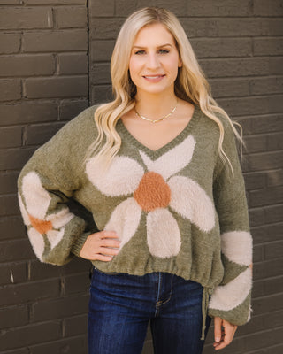 Falling Petals Sweater in Olive