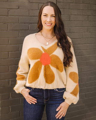 Falling Petals Sweater in Beige