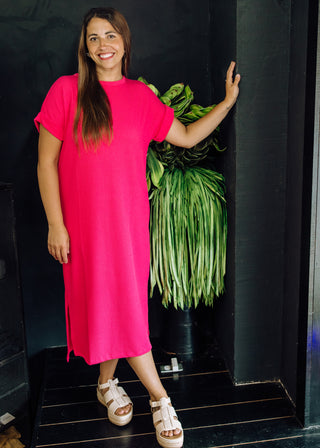 Making Memories Ribbed Midi Dress In Pink