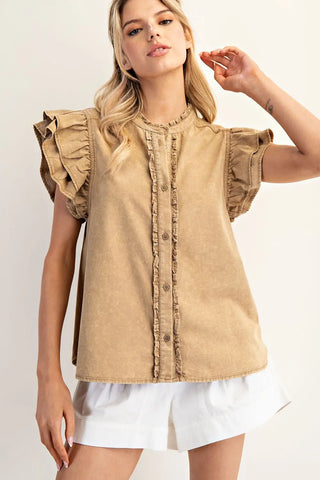 Snow Washed Ruffle Blouse