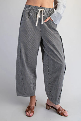 Striped Relaxed Fit Pants - Black + White