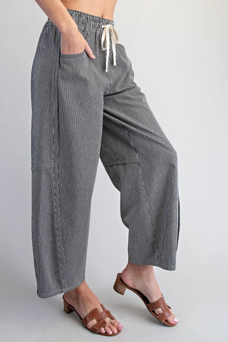 Striped Relaxed Fit Pants - Black + White