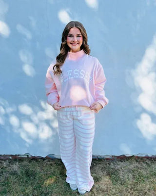 Exposed Seam Blush Stripe Pants