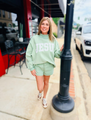 Jesus Mockneck Sweatshirt - Sage