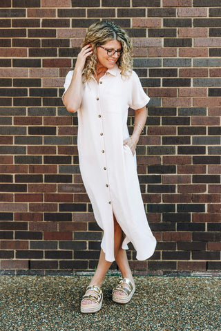 Embrace The Day Button Down Dress in Oatmeal