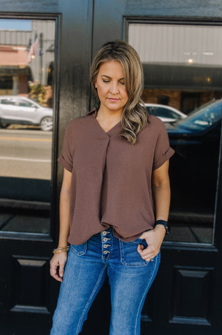 Sweet Perspective Woven Top In Mocha