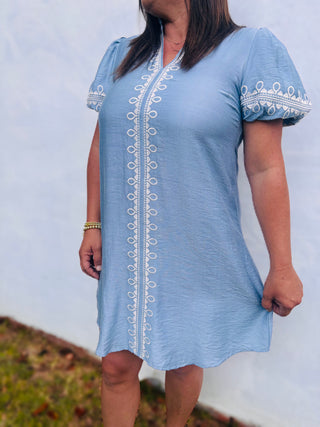 Sky Blue Embroidered Dress