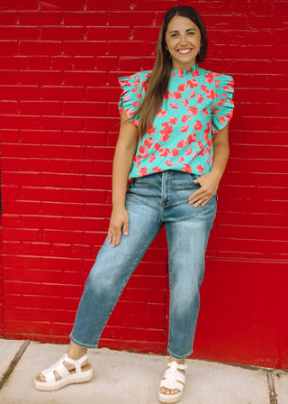 Flutter Mint Floral Blouse