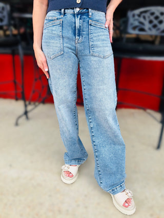 Baggy Patch Pocket Jeans - Risen