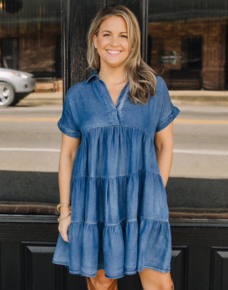 Afternoon Date Denim Ruffled Dress