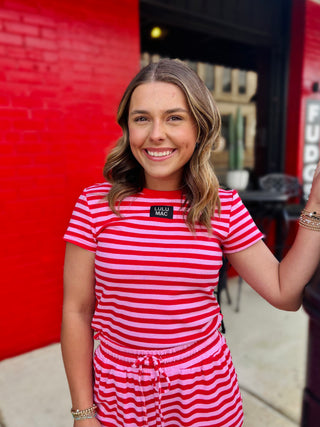 LULUMAC - Pink+Red Stripe Baby Doll Tee