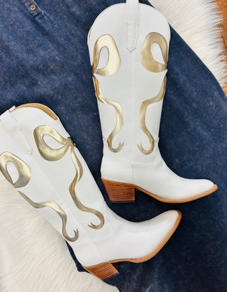 Isadora - White & Gold Bow Boot