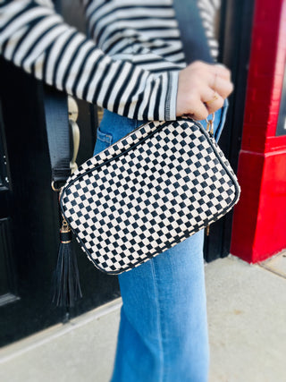 Checkered Crossbody Purse - Black