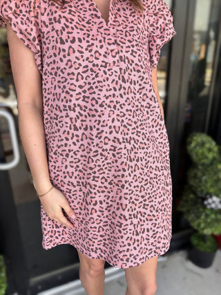 Denim Cheetah Dress - Pink