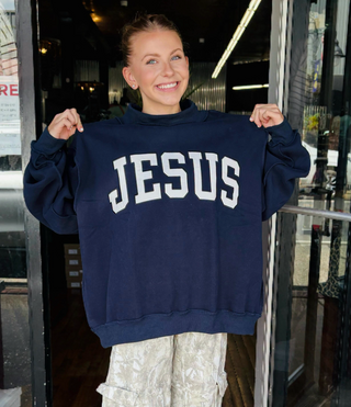 Jesus Mockneck Sweatshirt - Navy