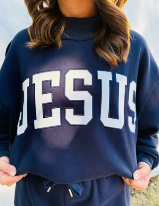 Jesus Mockneck Sweatshirt - Navy